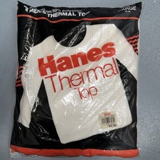 Vintage Hanes Thermal Top Mens Large White Waffle T Shirt Long Sleeve USA Made