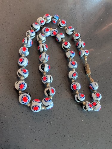 Vintage Venetian Millefiori Beaded Necklace Gorgeous 18" T33