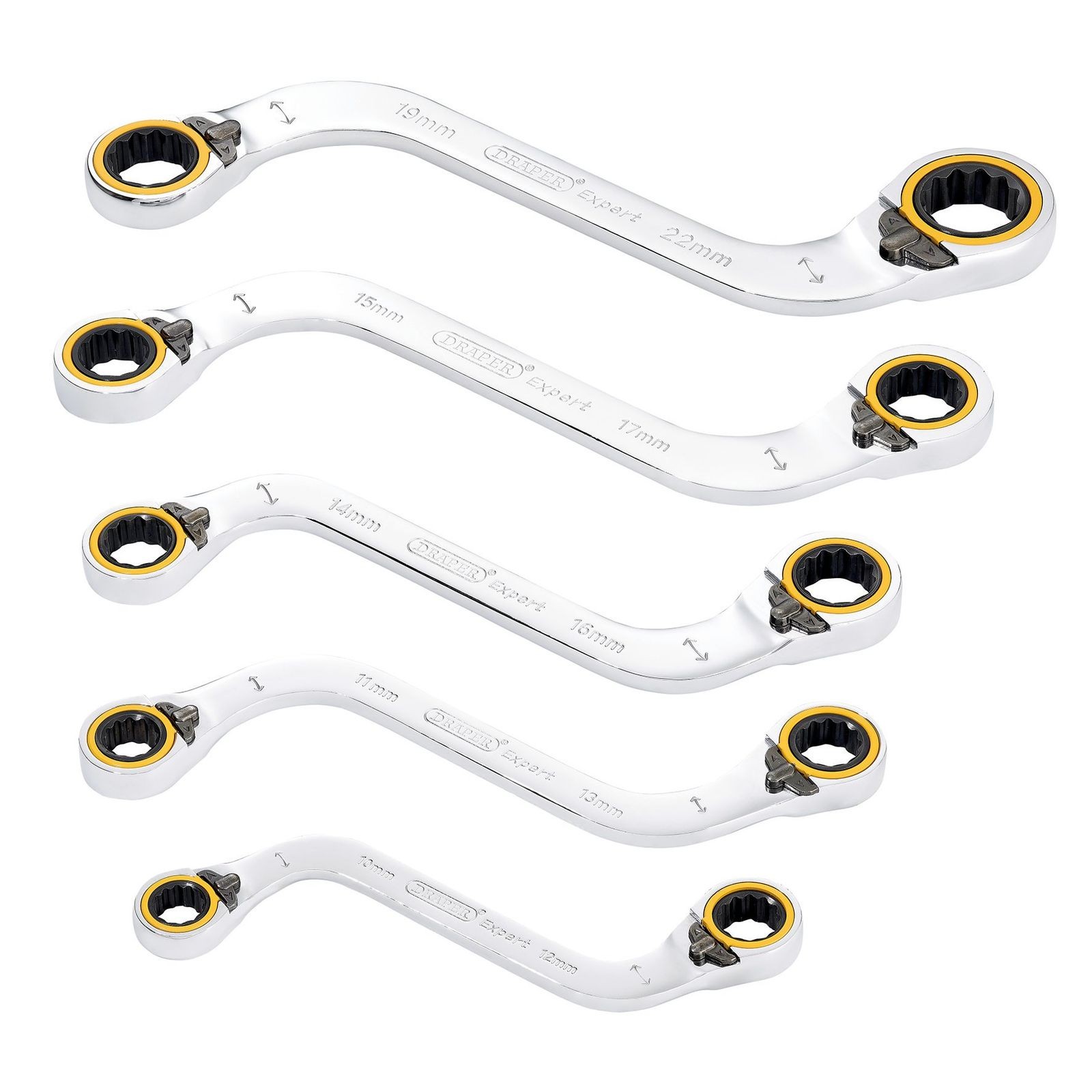Draper Expert Hi-Torq® Double Ring Ratchet S-Shape Spanner Set (5 Piece) - 03947
