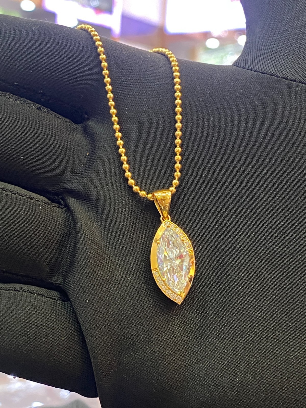 2.10 Cts GIA Certified Marquise Round Shape Diamonds Necklace In 18K Yellow Gold image 9
