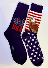 American Flag Bald Eagle Fireworks Stars USA Patriotic 2 Pairs Men's Socks
