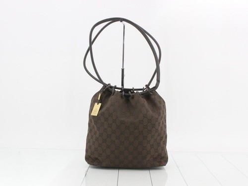 GUCCI GG Canvas Shoulder Bag Drawstring Tom Ford Brown Beige 90644
