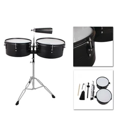 Glarry Percussion 13" 14" Timbales Drum Set with Stand and Cowbell Black Kit