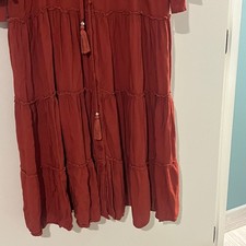 Rust Tiered Midi Dress Tassel Tie Peasant Cottagecore Boho Festival S