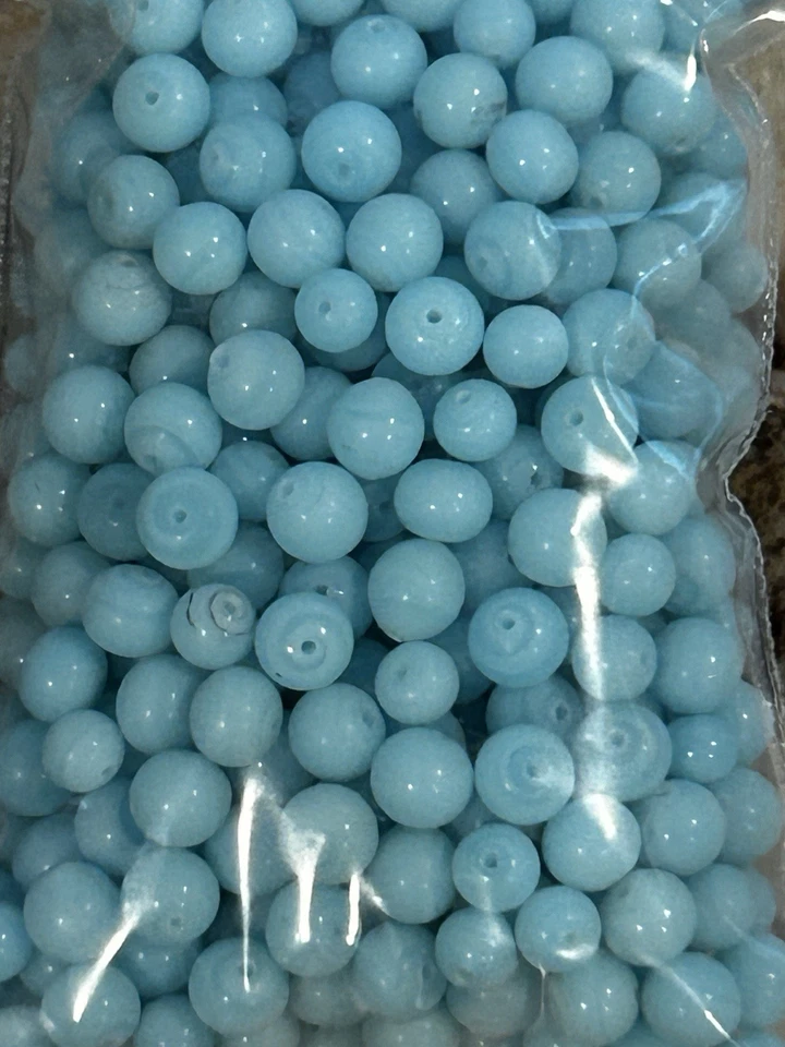2 ozs Vintage Czech  LIGHT BLUE  glass beads size 3.9  MM - 5.16 MM - Image 2 of 2
