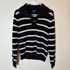 Vintage Y2K LRL Lauren Jeans Co. Striped Nautical Sweater Size Small Black White