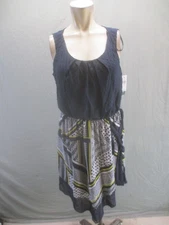 NWT AB Studio Size L Women Multicolor Sleeveless Round Neck Asymmetric Dress 432
