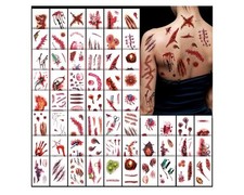 60 Sheets Fake Scars Temporary Tattoos, Horror Realistic Wound Stitch Prop NEW