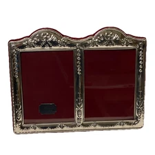 Fine English Pewter Double Picture Frame for 4 X 6 Photos Art Nouveau Burgundy B