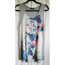 Inoah Tank Top Abstract Print Sleeveless Casual Comfy Top Gray Multi Size M