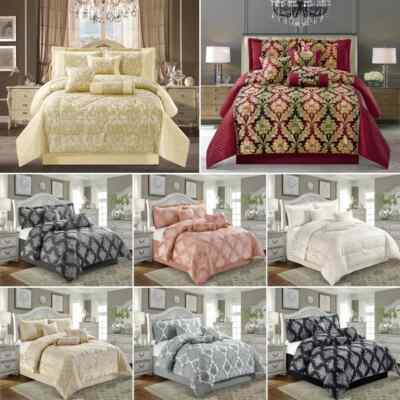 Jacquard Quilt Bettdecke Bettwäsche Set 7-teilig Tagesdecke GLÄNZENDE KISSEN SUPER KING