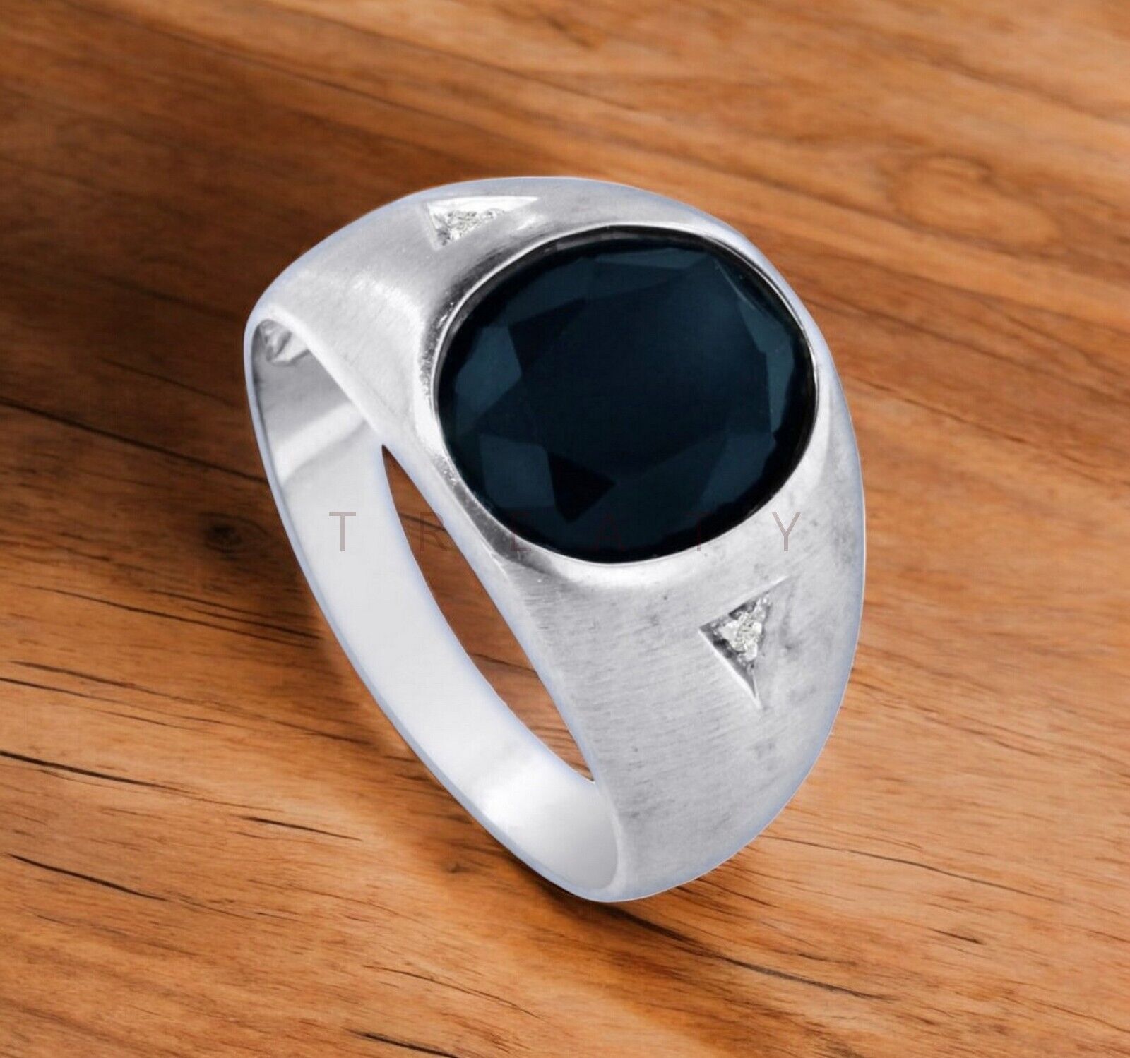 Blue Sapphire Oval Cut Gemstone With 925 Sterling Silver Ring For Men's #A235 *