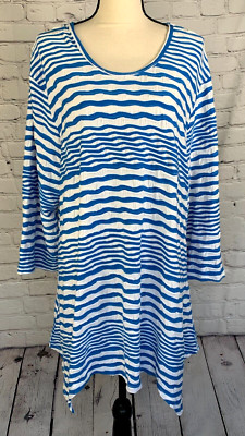 Lulu-B Blue White Textured Shark Bite UPF 50+ Tunic A-Line Stretch Size 1X