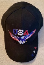 EAGLE Stars Stripes Embroidered Baseball USA Black Baseball Hat Cap, Hook & Loop
