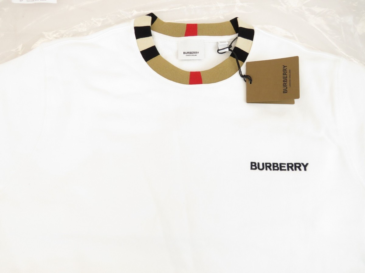 $510 NWT BURBERRY JARRAD WHITE COTTON ICON STRIPE COLLAR