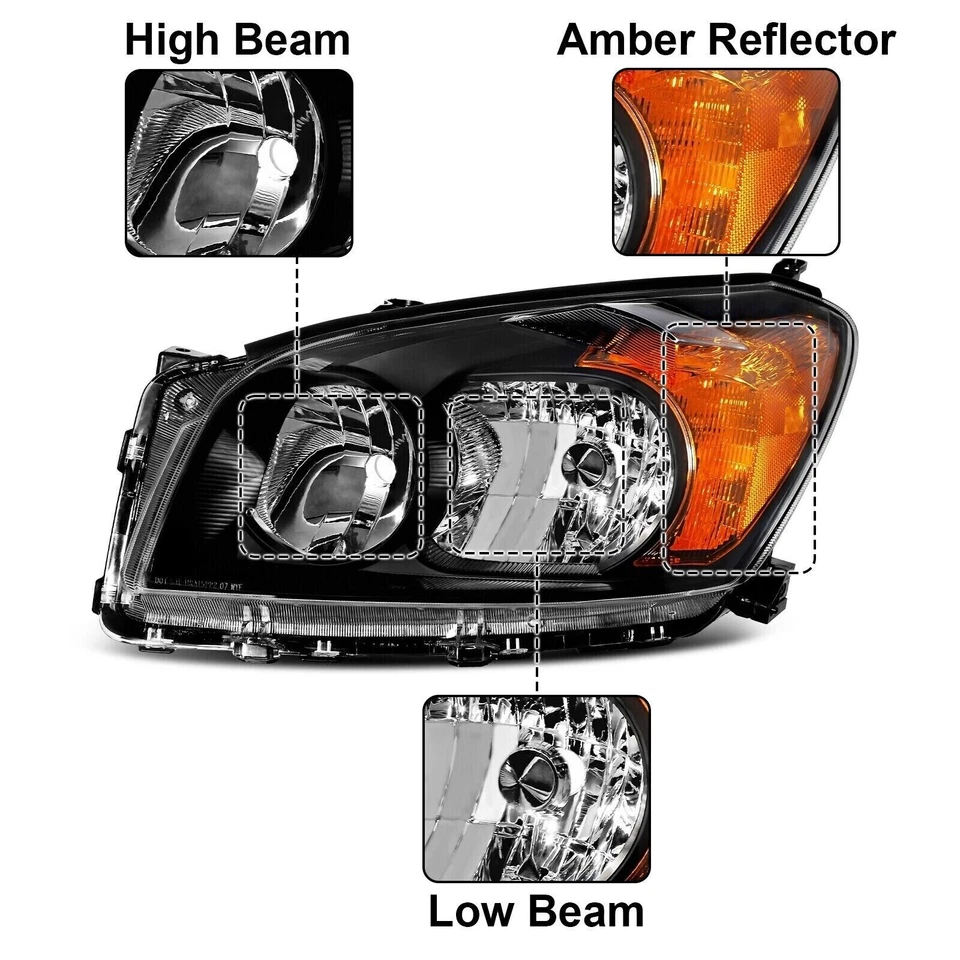 PARA 09-12 TOYOTA RAV4 NUEVO JUEGO CARCASA NEGRA ÁMBAR FAROS ESQUINEROS FAROS FAROS Foto 3 de 4