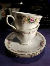 Vintage China. Yong Sheng Porcelain Co. 2 Cups & 3 Saucers. Pink Lotus Flower.