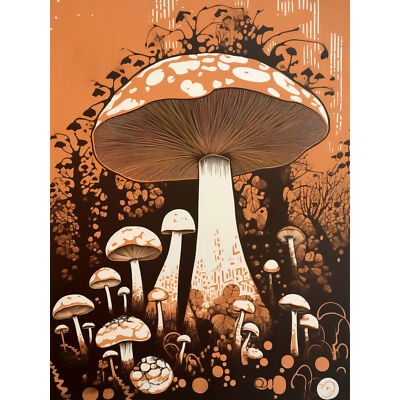 Vintage Pilz rote Kappe Pilze Pastell erdig ästhetisch Küche Kunstdruck 18 x 24 Zoll