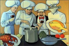 Chef Tile Backsplash Jann Harrison Kitchen Art Ceramic Mural JHA003