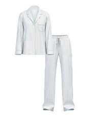 VICTORIA'S SECRET Pajama Set Soft Sky Stripes Blue Cotton Modal TOP M PANTS XS