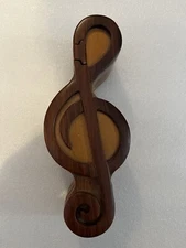 Treble Clef Music Note - Hand Crafted Carved Wood Puzzle Jewelry Trinket Box
