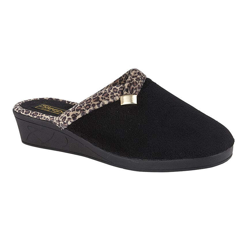 SAOLA Pantofola donna DORMIENTI nero velluto zeppa slip on mulo suola in gomma TPR