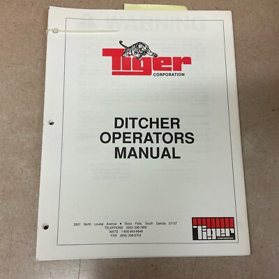 Tiger DITCHER MOWER OPERATION MAINTENANCE MANUAL GUIDE DITCH CUTTER OPERATOR