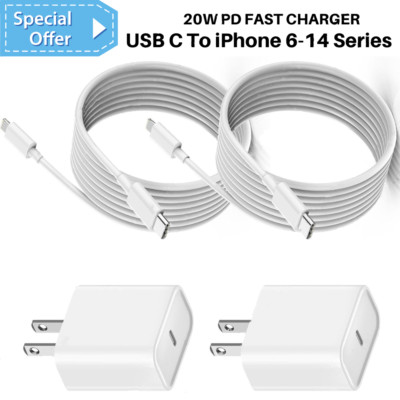 2Pack USB C New Fast Charger Adapter Type C Cable For iPhone 14 13 12 11 Pro Max