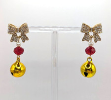 Macy's Holiday Lane Gold-tone Bow Faux Crystal Bell Christmas Drop Earrings