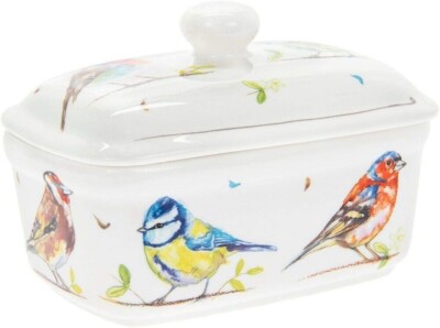 Country Life Birds Design - Fine China Butterdose mit Deckel