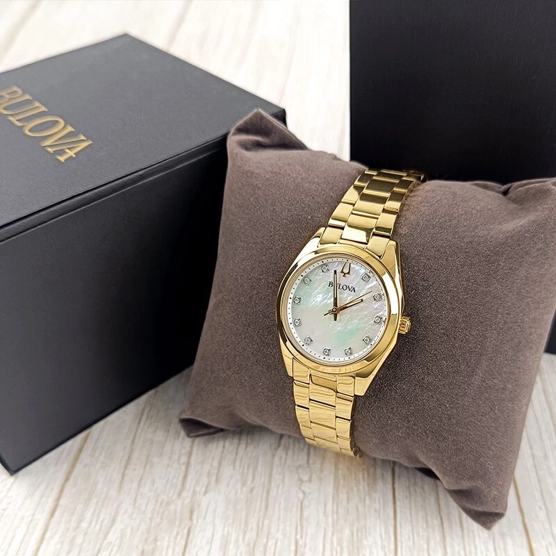 Женские кварцевые часы Bulova Surveyor золотой/белый циферблат браслет 97P172 бриллианты 31 мм - Изображение 2 из 4