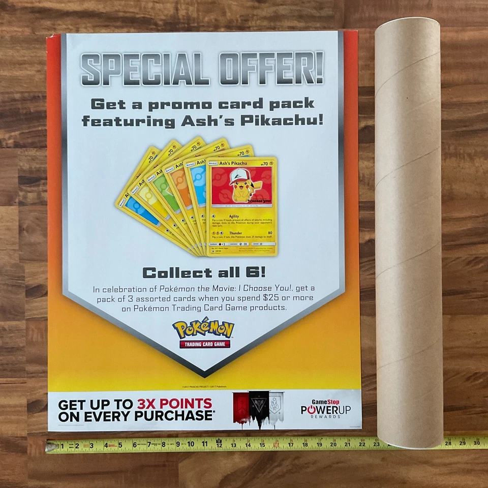 КОЛЛЕКЦИОННЫЕ КАРТОЧКИ С ПОКЕМОНАМИ розничный продавец видеоигр 2017 промо дисплей знак 22x28 - Изображение 2 из 4