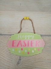 New "Happy Easter" Hanging Wood Sign Decor Wreaths Ornament Spring Bunny Eggs