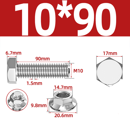 304 Stainless Hex Flange Bolts With Free Serrated Flanged Nuts M10 M14 M16 M20 - Picture 25 of 138