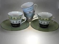 Spode Cafe Archive Collection 2 Green Cups & Saucer And 2 Blue Cups Made in UK 