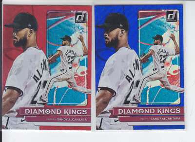(2) 2022 Donruss Sandy Alcantara Diamond Kings Blue Foil + Red Marlins #19