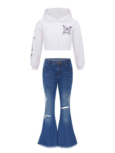 Kids Girls Sweatsuits Bell-bottom Tops With Flared Jeans Hip Hop Tracksuits - Picture 18 of 59