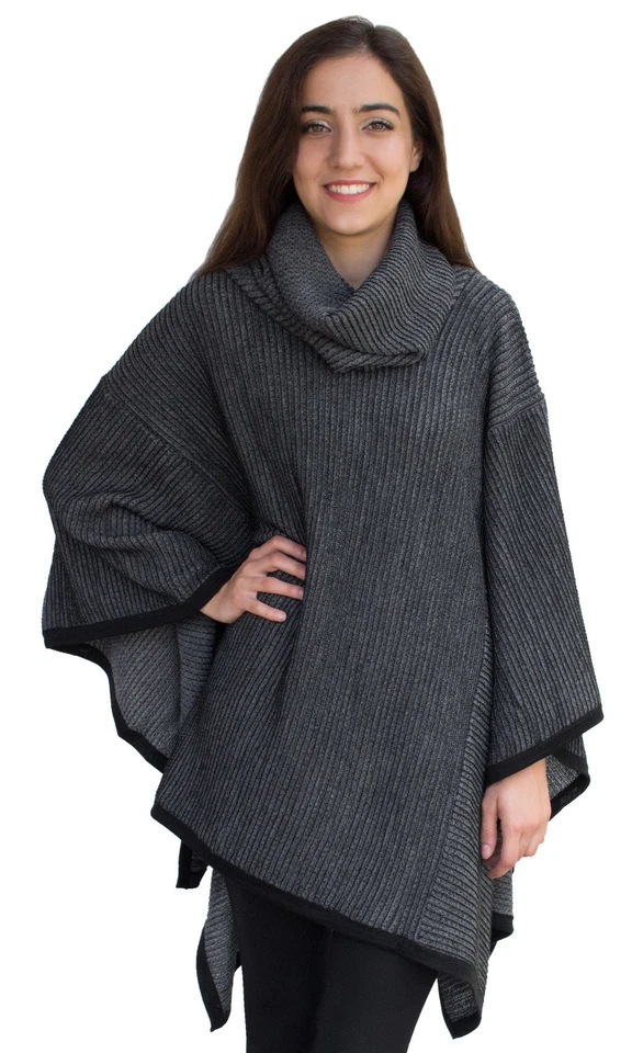 Women's Superfine Alpaca Wool Knitted Turtleneck Poncho - Image 2 of 4