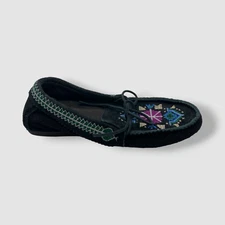 $590 Isabel Marant Women's Black Embroidered Suede Loafer Shoes Size 35