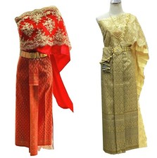 Set of Thai Traditional Sabai Shirt  Skirt Wedding Thai dance dress.Bridesmaid