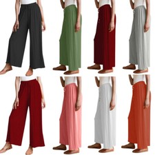 Women Ladies Wide Leg Palazzo Trouser Crinkle Flared Summer Lounge Holiday Beach