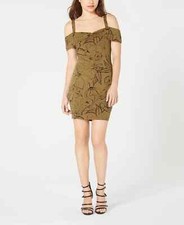 GUESS Cold-Shoulder Bodycon Dress Green Size XS