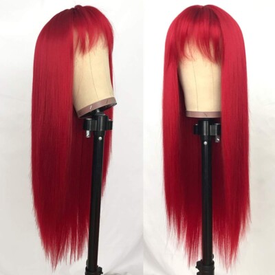 Long Straight Heat Resistant Synthetic Wigs Natural Bangs  display picture 3