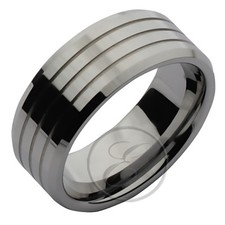 Heavy Weight Tungsten Ring High Polished Multi Grooved Wedding Band 9mm 