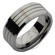 Heavy Weight Tungsten Ring High Polished Multi Grooved Wedding Band 9mm 