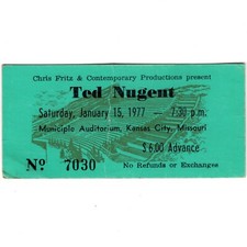 TED NUGENT & RUSH Concert Ticket Stub KC MO 1/15/77 ALL THE WORLD'S A STAGE Rare