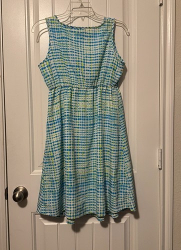 Gap Maternity Dress Blue Yellow Geometric Print Knee Length Sleeveless Lined XS - Picture 8 of 13