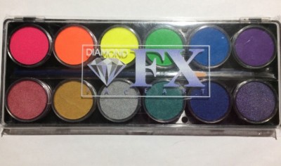 Diamond FX Face Paint Neon & Metallic Palette FSM12-NM 12 Color 10 Gm 2 Brushes