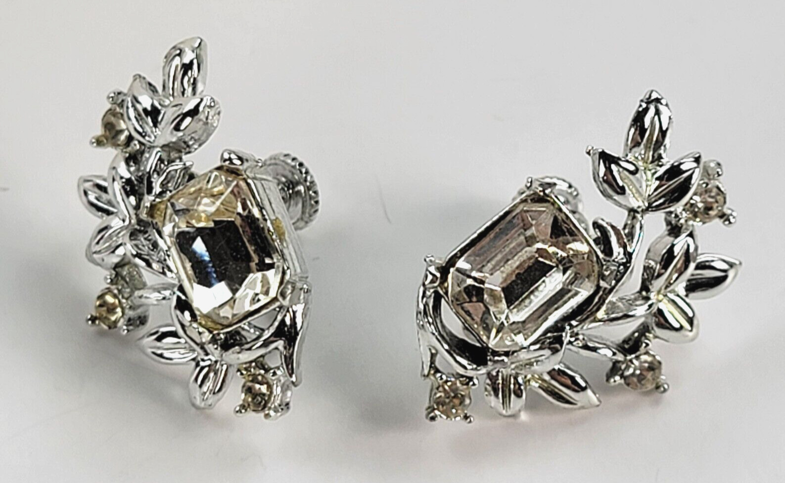 Silver-Tone Rhinestone Floral Rectangular Crystal… - image 4