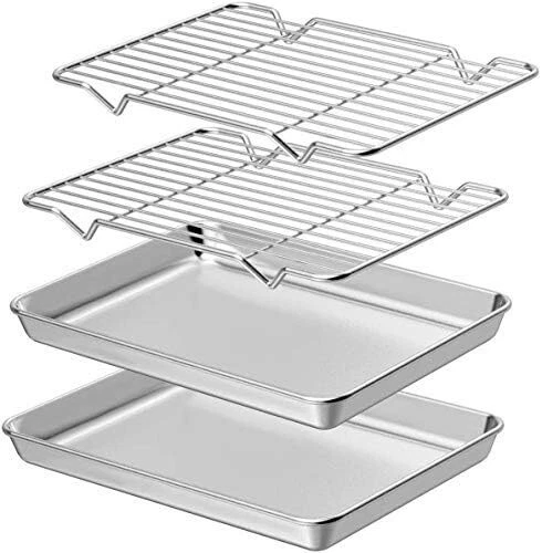 baking Sheet with Rack Set 2 Sheets + 2 Racks Stainless Steel (9 x 7 x 1 inch)